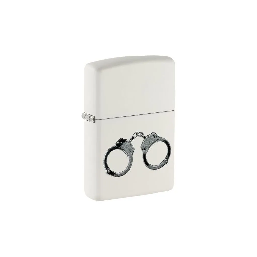 Zippo lighter med håndjern-design i hvid og sort