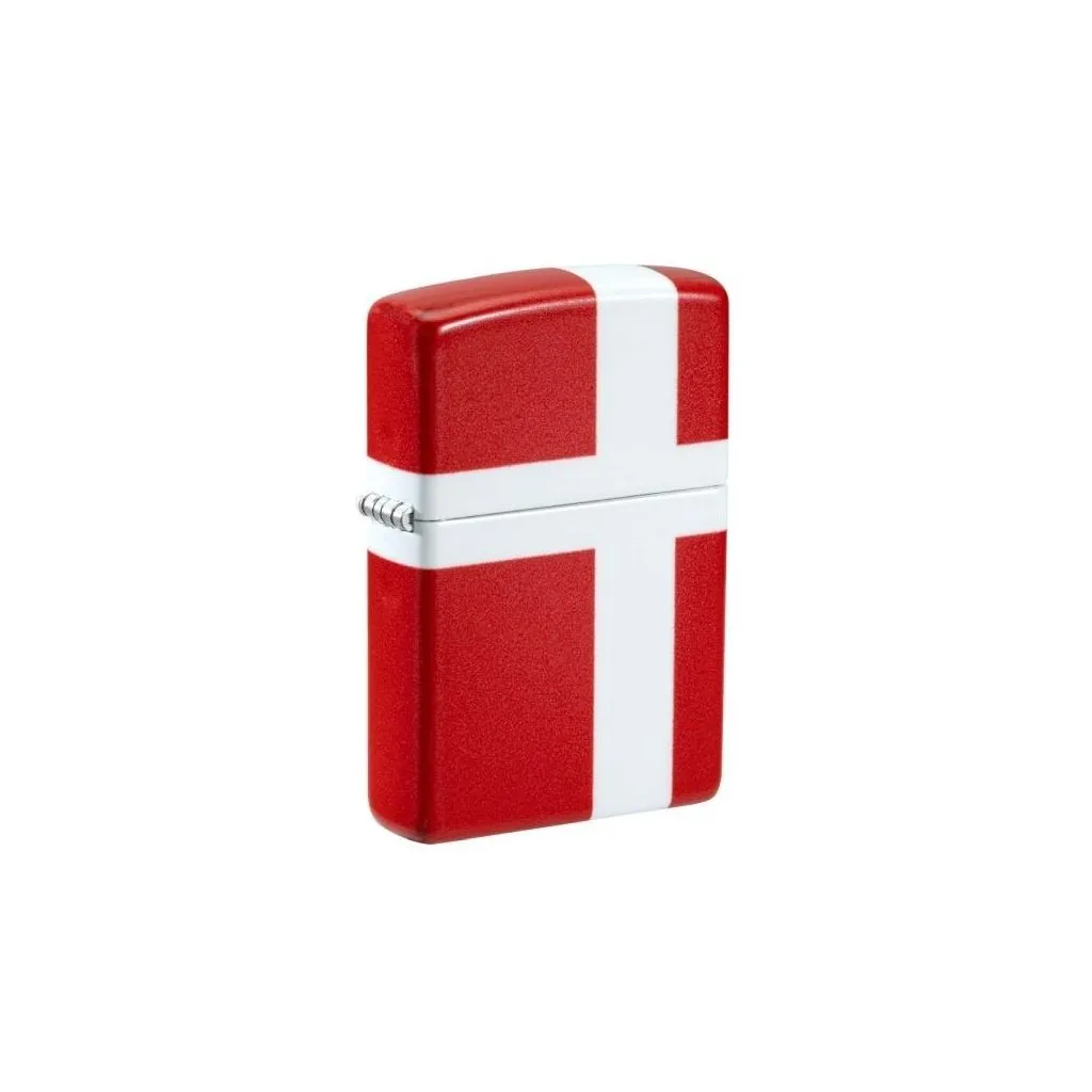 Zippo lighter med dansk flag på fronten og gaveæske.
