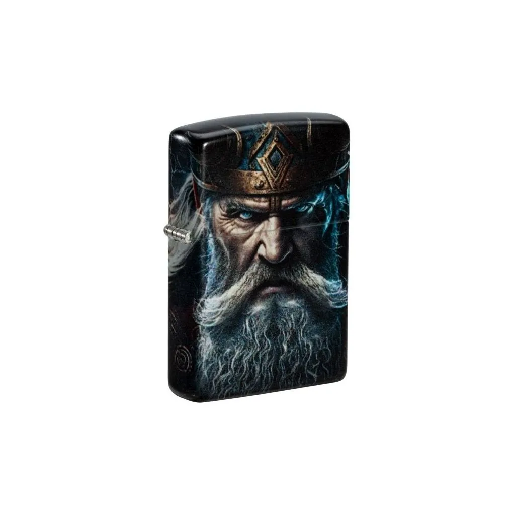 Zippo Viking Face lighter med vikingeansigt og metalfinish.