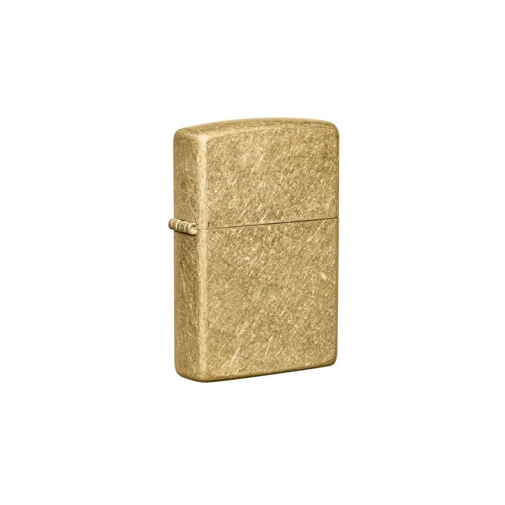 Zippo Tumbled Brass lighter med ravfarvet metalfinish.