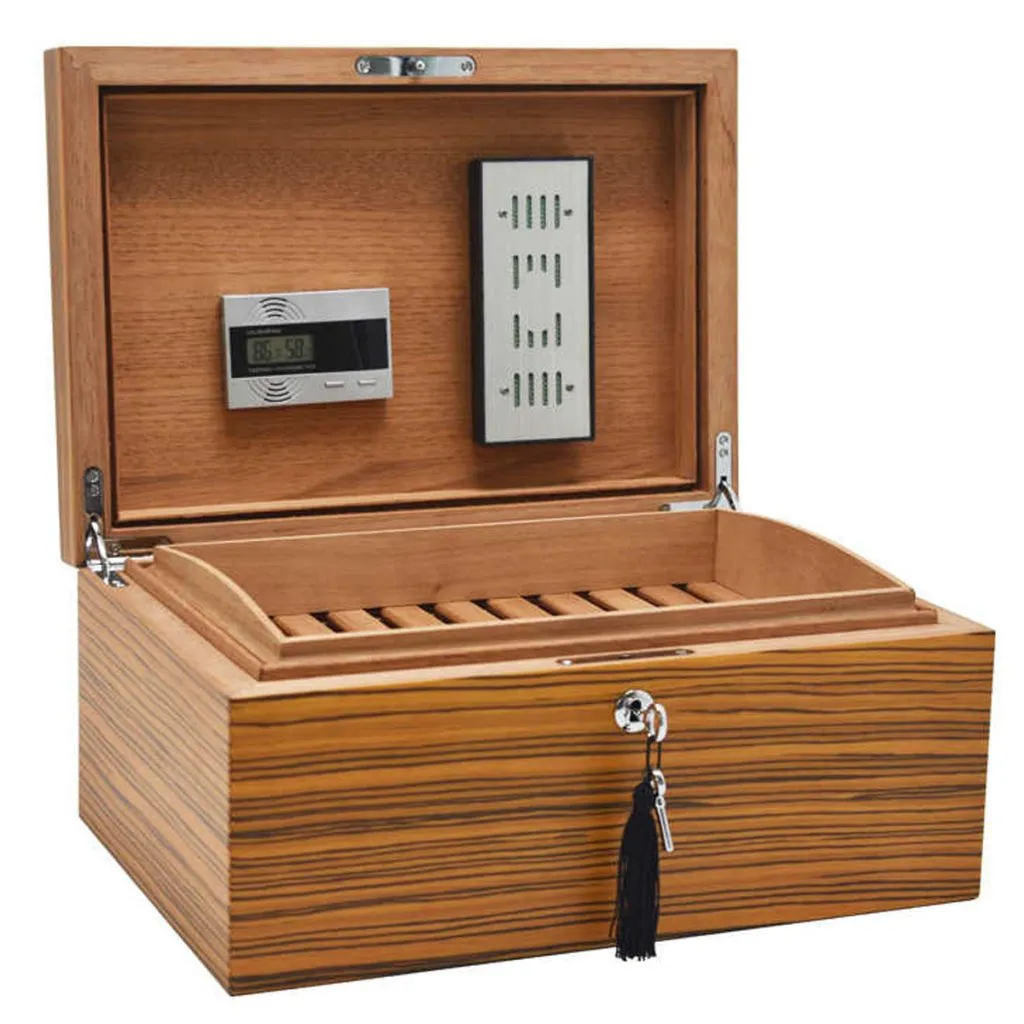 Zebra Humidor 150 cigarer – matt finish cedertræ 367x255x165mm med digital hygrometer