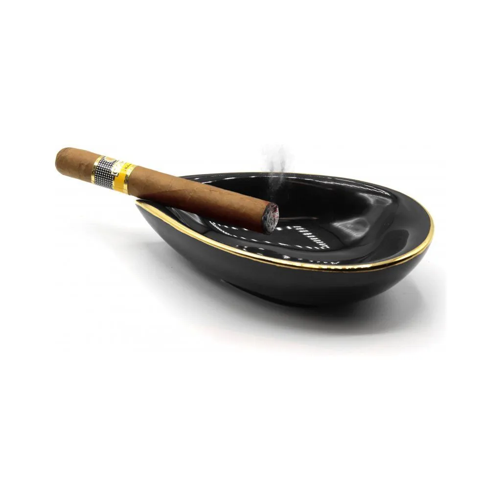Adorini ceramic cigar ashtray leaf black