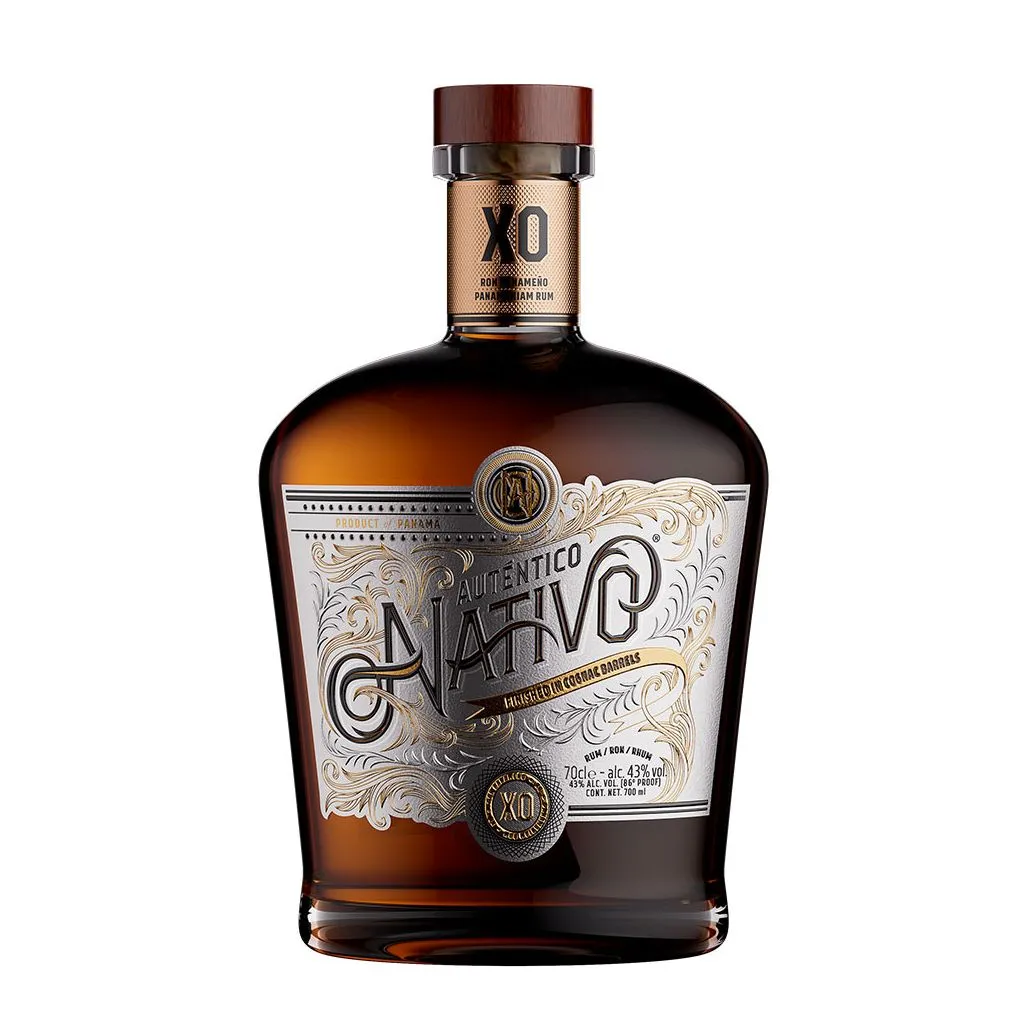 Auténtico Nativo XO Panama 43% – elegant mørk romflaske

Panama rom Auténtico Nativo XO 70 cl 43% vol. – lagret i cognacfadsfade

Auténtico Nativo XO 43% – premium panamansk rom med gylden ravfarve