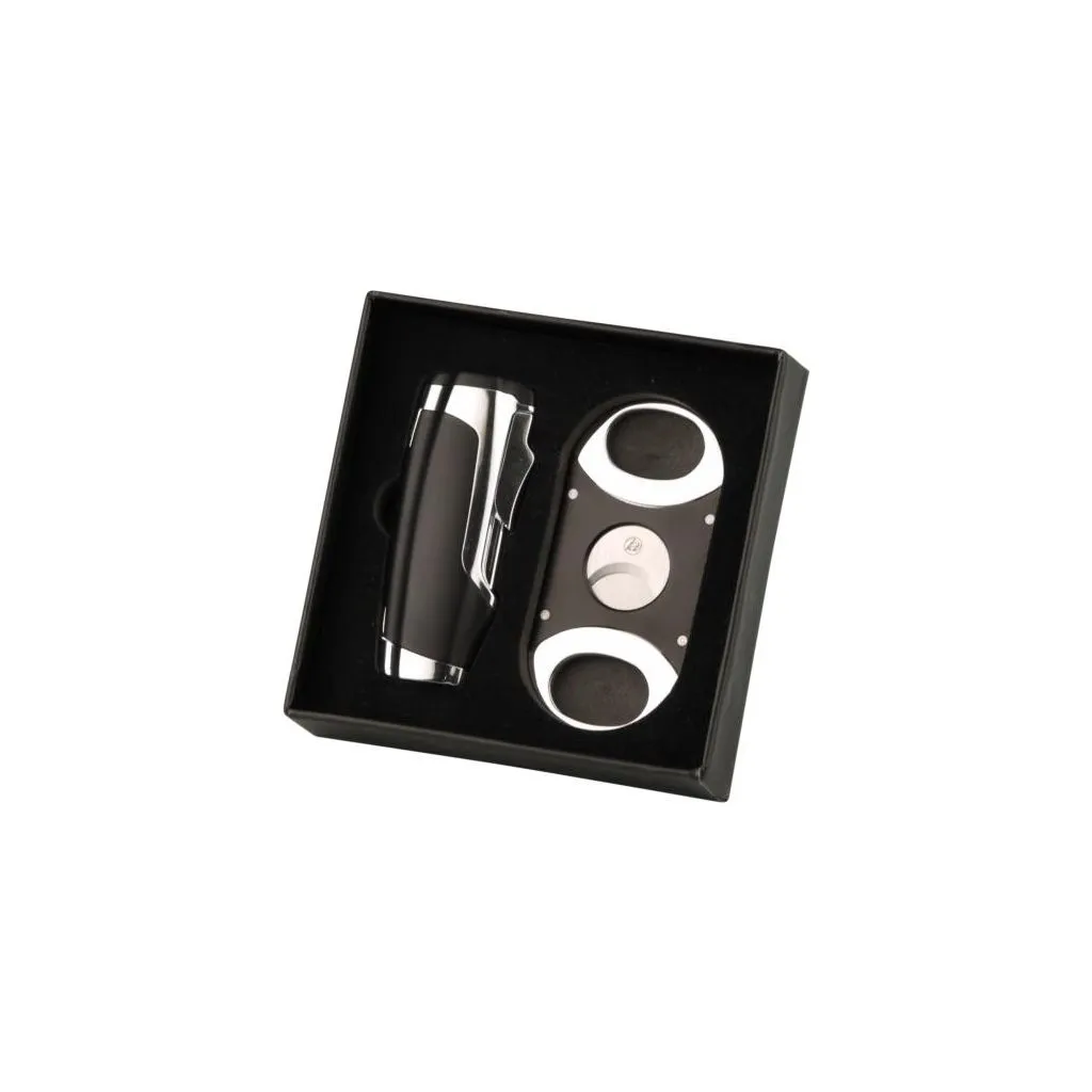 Cigarlighter m. 3 flammer inkl cigarklipper i æske