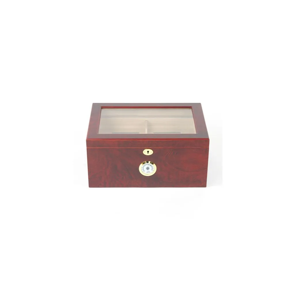 Humidor Rosewood Finish w/ Glass Top – bubinga veneer humidor med glaslåge til opbevaring af cigarer