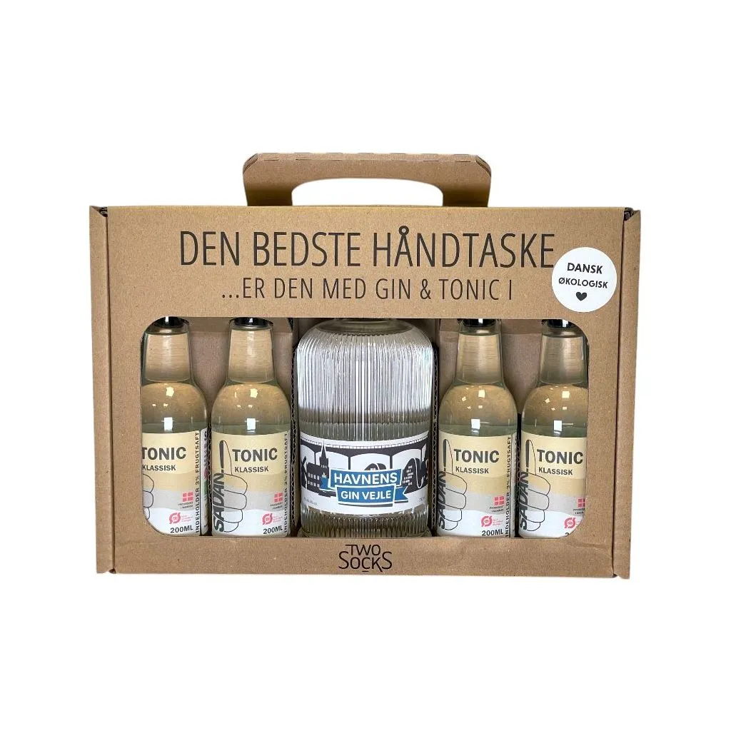 Havnens Gin Vejle håndtaske m. 4 fl. Sådan!! tonic, 44,4% 70 cl.