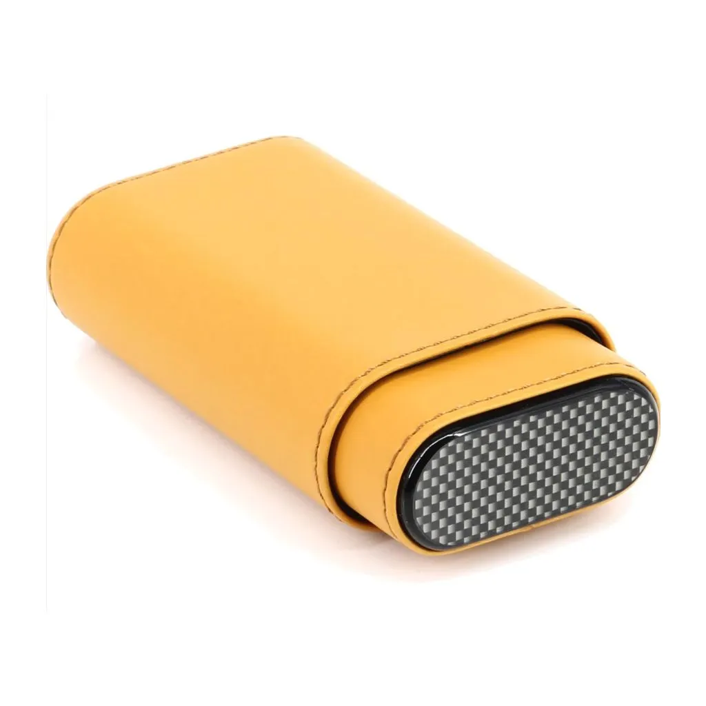 Yellow Carbon Cigar Case – gult læderetui med carbon-look og træforing