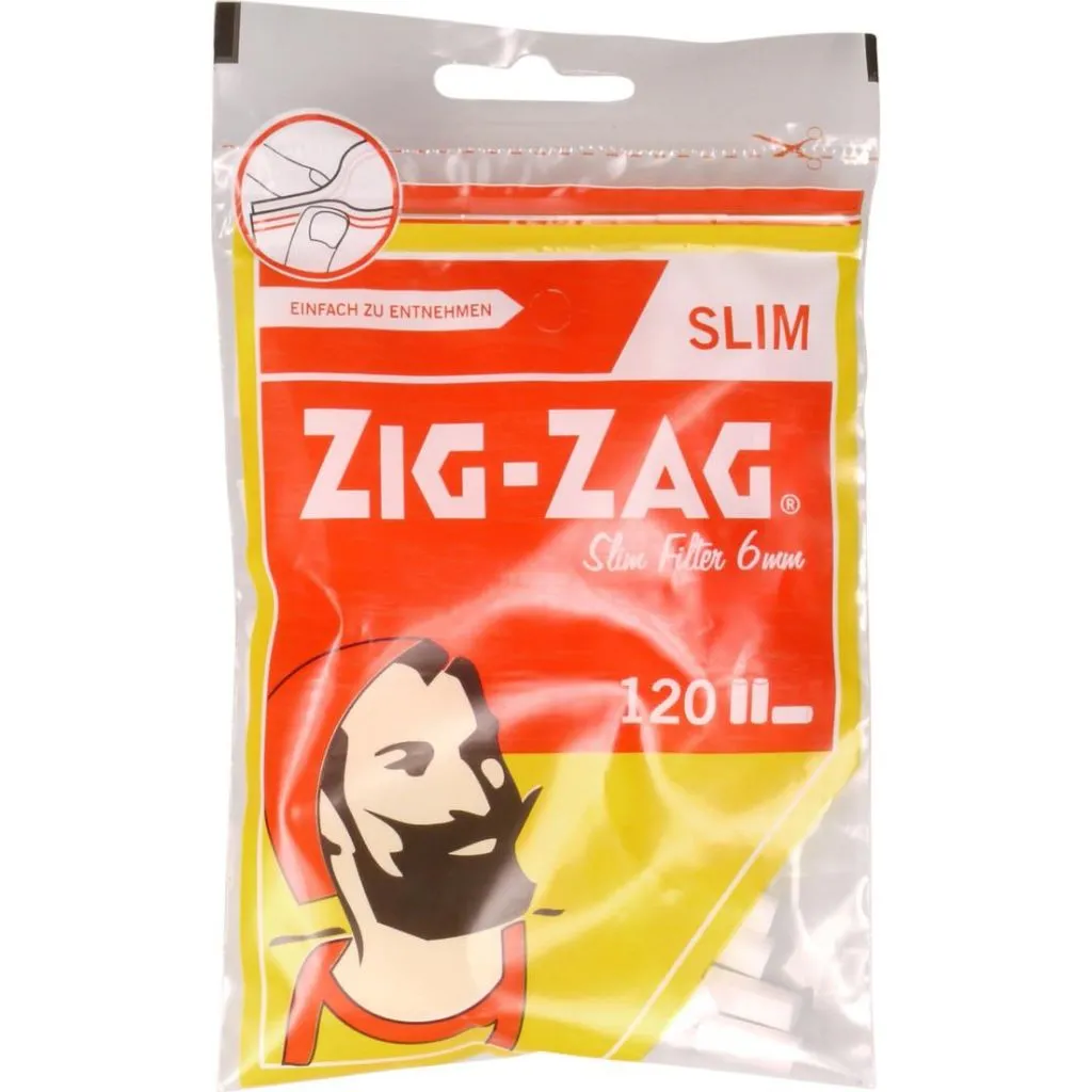 ZIG-ZAG Slim 6 mm cigaretfiltre – 120 filtre i genlukkelig pose.