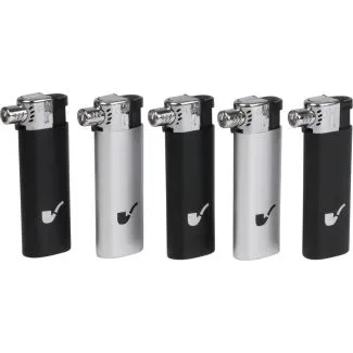 Cool genopfyldeligt pibelighter i sort og sølv med skrå flamme.