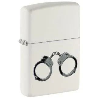 Zippo lighter med håndjern-design i hvid og sort