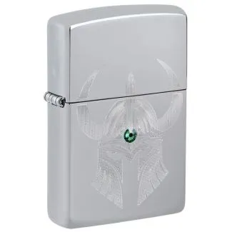 Zippo Helmet lighter med hjelm-motiv og metalfinish.