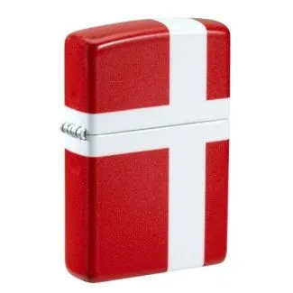 Zippo lighter med dansk flag på fronten og gaveæske.