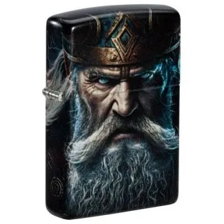 Zippo Viking Face lighter med vikingeansigt og metalfinish.