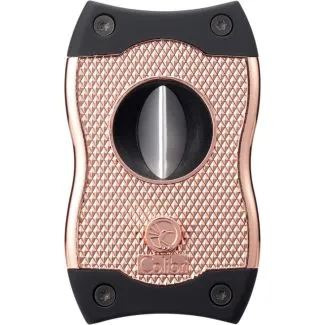 Colibri SV-Cut Rose Gold/Black Cigar Cutter – model med straight cut 27 mm + V-cut 7 mm, rustfri stålblade