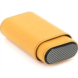 Yellow Carbon Cigar Case – gult læderetui med carbon-look og træforing