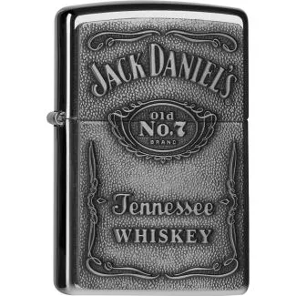 Zippo Jack Daniel’s Label lighter i højpoleret krom med Jack Daniel’s emblem.