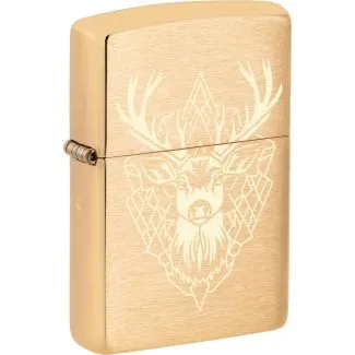 Zippo Fantasy Deer lighter i børstet messing med lasergraveret hjorte-motiv.