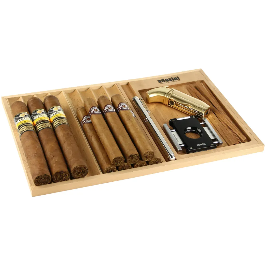 Adorini Cigar Servicebakke – træbakke med rødt indlæg til cigarer