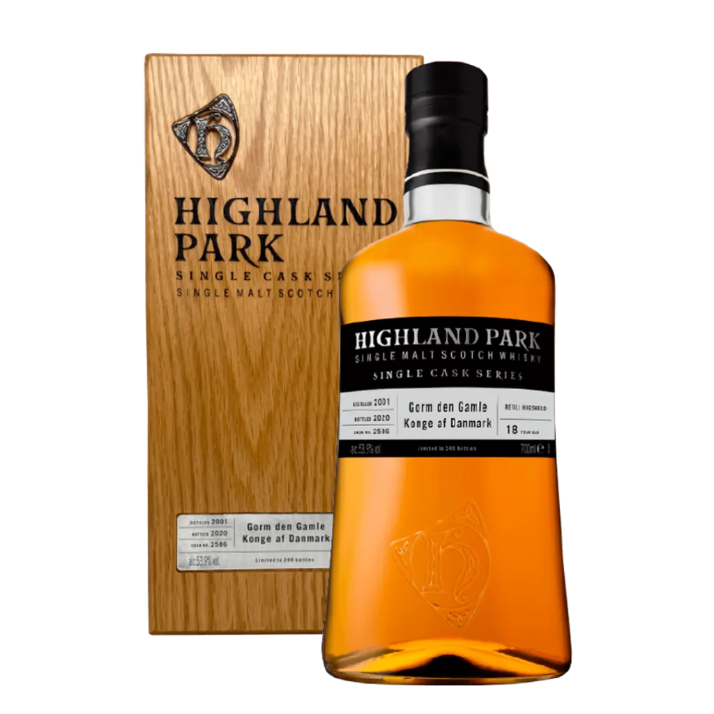 Highland Park “Gorm den Gamle” 18 Y.O. 53,9% 70 cl – Orkney single malt whisky, limited edition

Alternative alt-tekster:

Highland Park 18 år Gorm den Gamle 53,9% vol. 70 cl – single cask Danmark

Orkney single malt Highland Park “Gorm den Gamle” 1