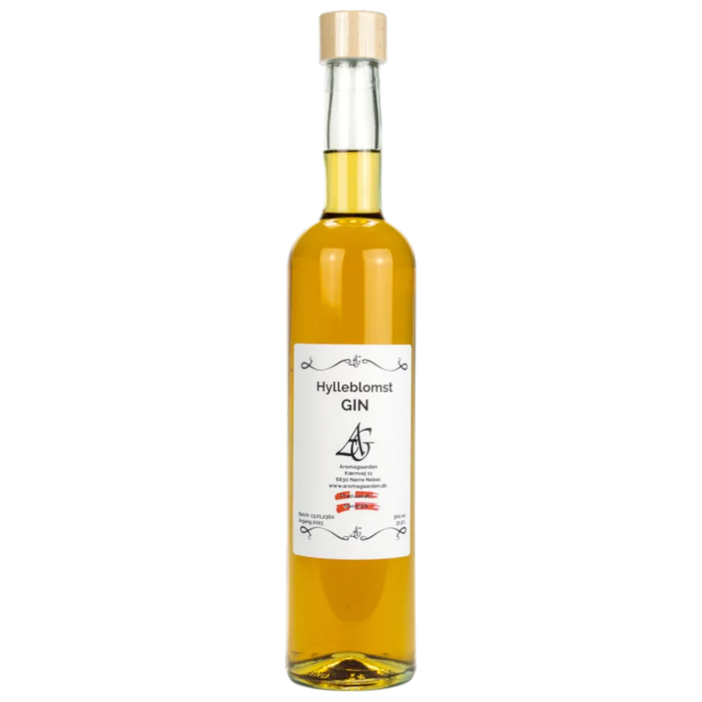 Aromagården Hylleblomst Gin 37,5 % 50 cl – flaske dansk blomster-gin