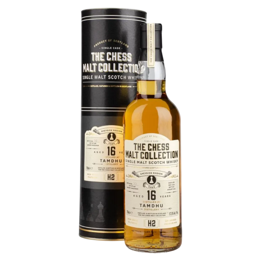 The Chess Malt Collection Tamdhu 16 Y.O. – elegant single malt whiskyflaske med mørk label