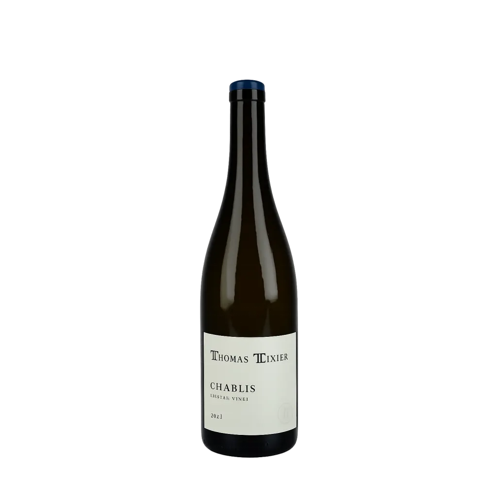Flaske Thomas Tixier Chablis Lacryma Vinea 2024 – frisk og mineralsk Chardonnay fra Chablis i Bourgogne.