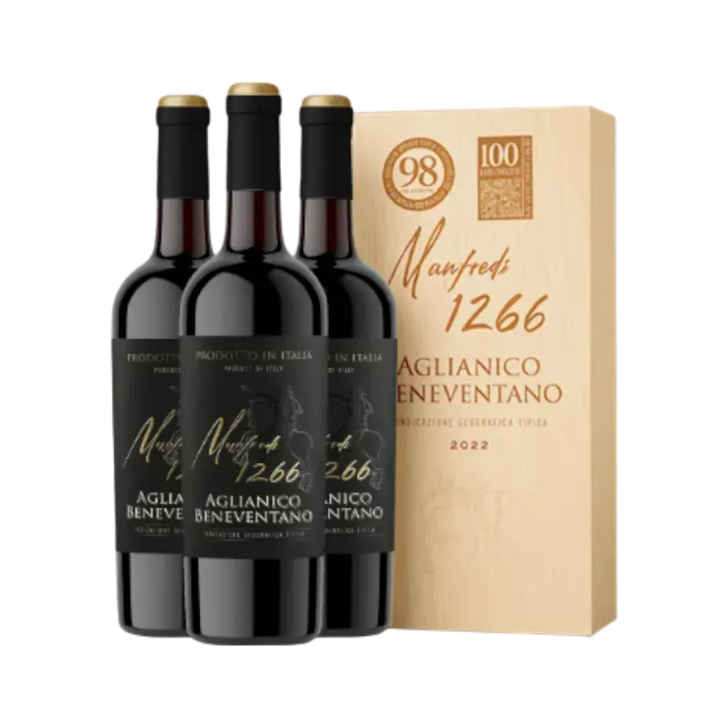 Riolite Aglianico Manfredi 3 flasker i original trækasse – Basilicata, Italien