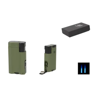 Winjet 2×Jet Green Crackle + Punch cigarlighter – dobbelt jetflamme, grøn crackle finish og cigar punch