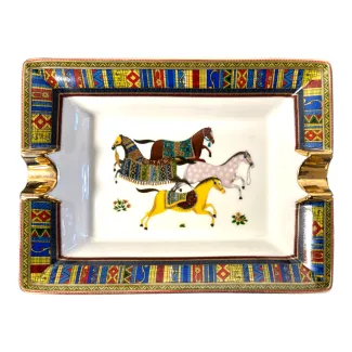 Keramisk askebæger med hestemotiv – “Ceramic Ashtray Heste” 20×16×3,5 cm
