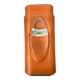 Brun læderetui til 3 cigarer med cutter-holder – ægte læder og cedertræsliner