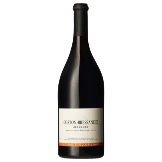 Flaske med Tollot-Beaut Corton-Bressandes Grand Cru årgang 2024 rødvin (75 cl) fra Havnens Vin, med den ikoniske, hvide og gule Grand Cru-etiket.