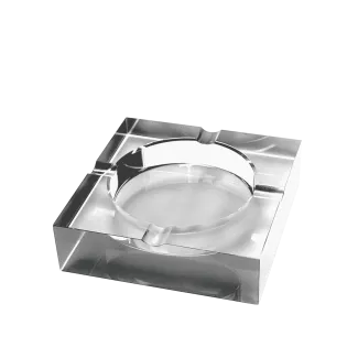 Krystal askebæger til 4 cigarer – 14,5×14,5×3 cm, klar glas finish