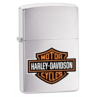 Zippo lighter med Harley-Davidson logo på børstet krom hus.