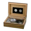 Humidor set med mat zebra finish til ca. 25 cigarrer med hygrometer, befugter, cutter og askebæger.